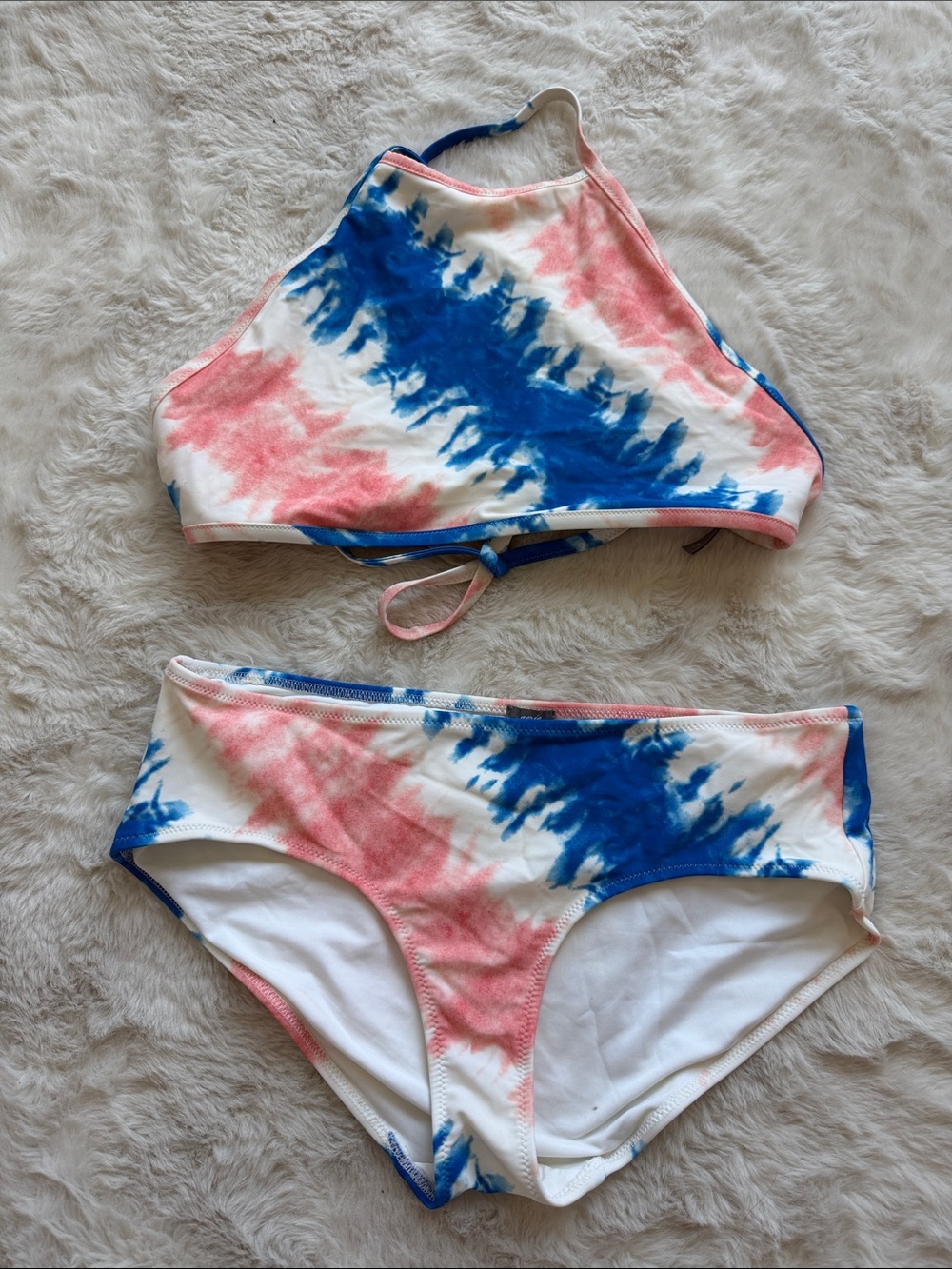 AERIE Tie-Dye High Neck Bikini Set — Pink & Blue